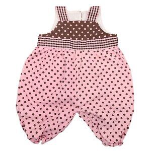 Baby Girls CP Kidz Pink Brown Polka Dot Check Romper Overalls Outfit 6 Months